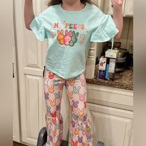 Girls Easter 2-Piece - “My Peeps” Bunny Design in Blue and Pink